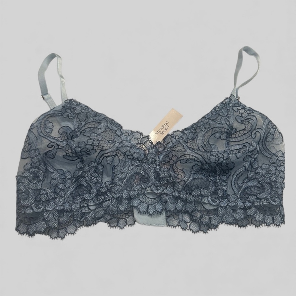 Victoria's Secret New blue floral lacy Bralette Dream angels  romantic Small DD